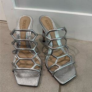 SCHUTZ Metallic Silver Heeled Sandals